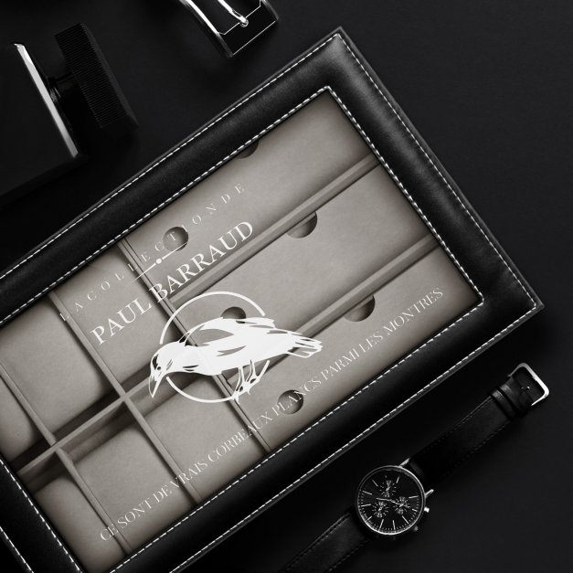 Coffret à montres et lunettes avec gravure pour l'anniversaire d'un patron