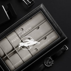 Coffret à montres et lunettes avec gravure pour l'anniversaire d'un patron