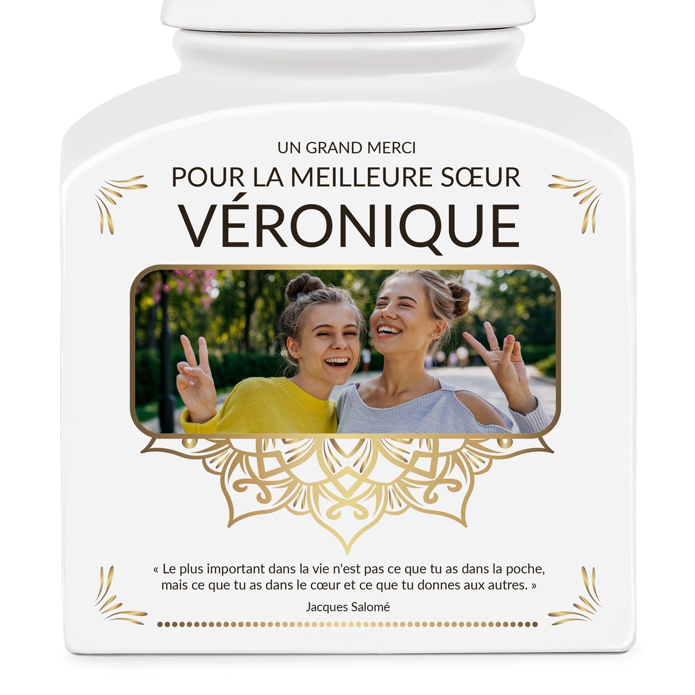 Pot à biscuits en céramique personnalisé pour une sœur avec votre photo