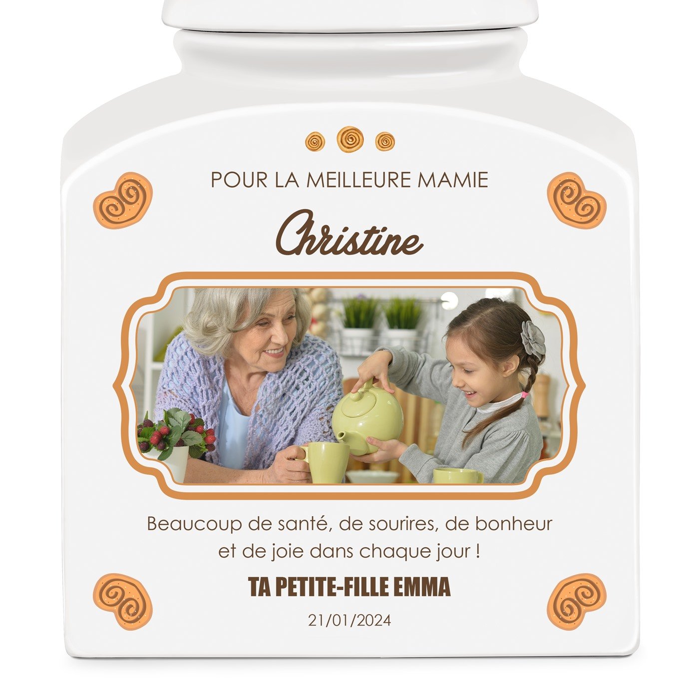 Pot à biscuits en céramique personnalisé avec votre photo pour mamie