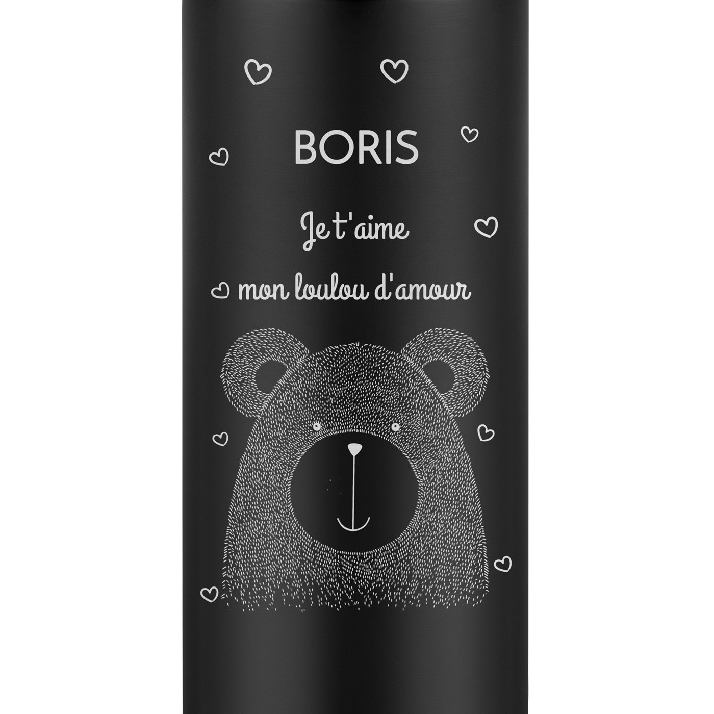 Tasse isotherme noire avec gravure avec un affichage LED pour un copain pour la Saint-Valentin