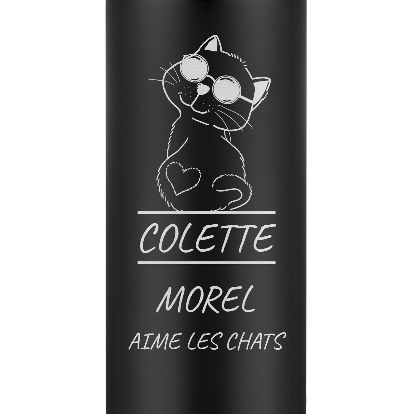 Mug thermos noir personnalisé avec un affichage LED pour l'anniversaire d'une fan de chats