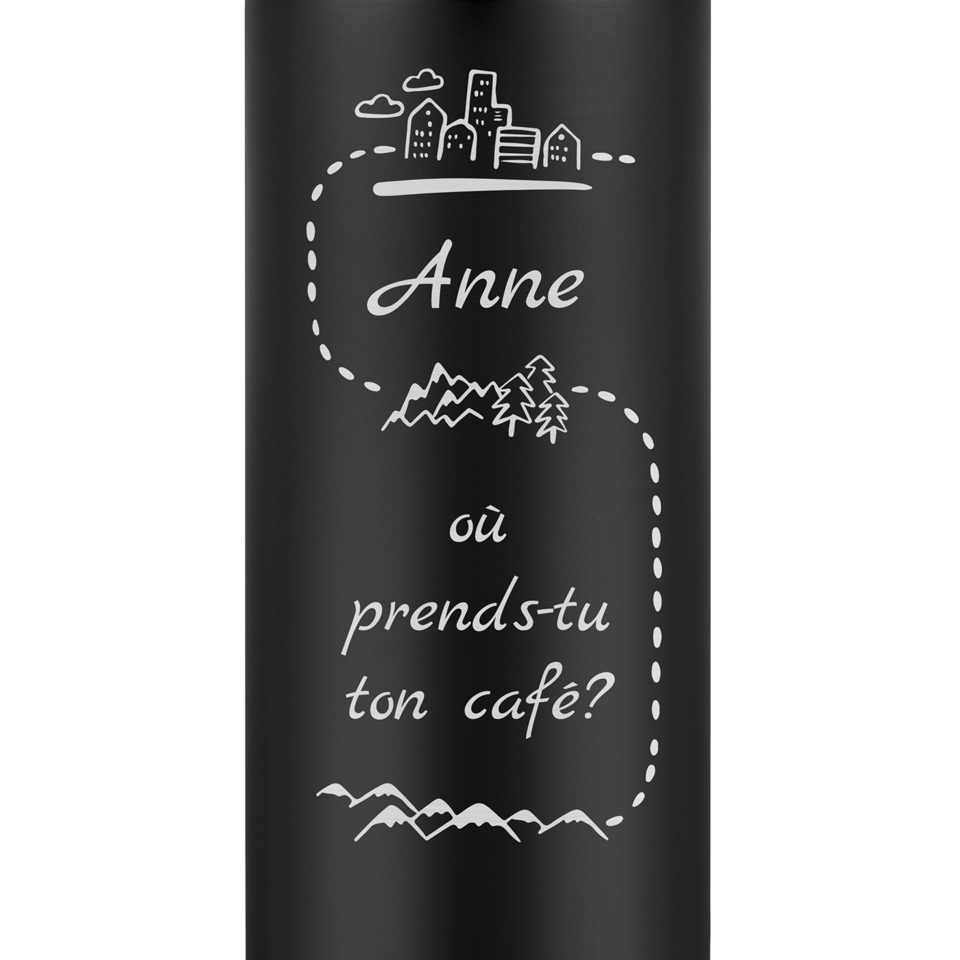 Mug de voyage noir avec gravure avec un affichage LED pour une passionnée de café