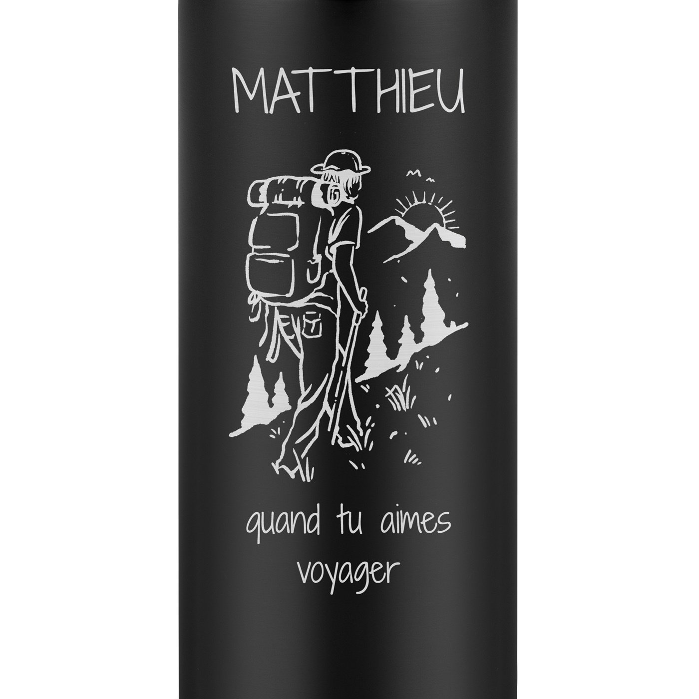 Mug de voyage noir avec gravure avec un affichage LED pour un passionné de montagne