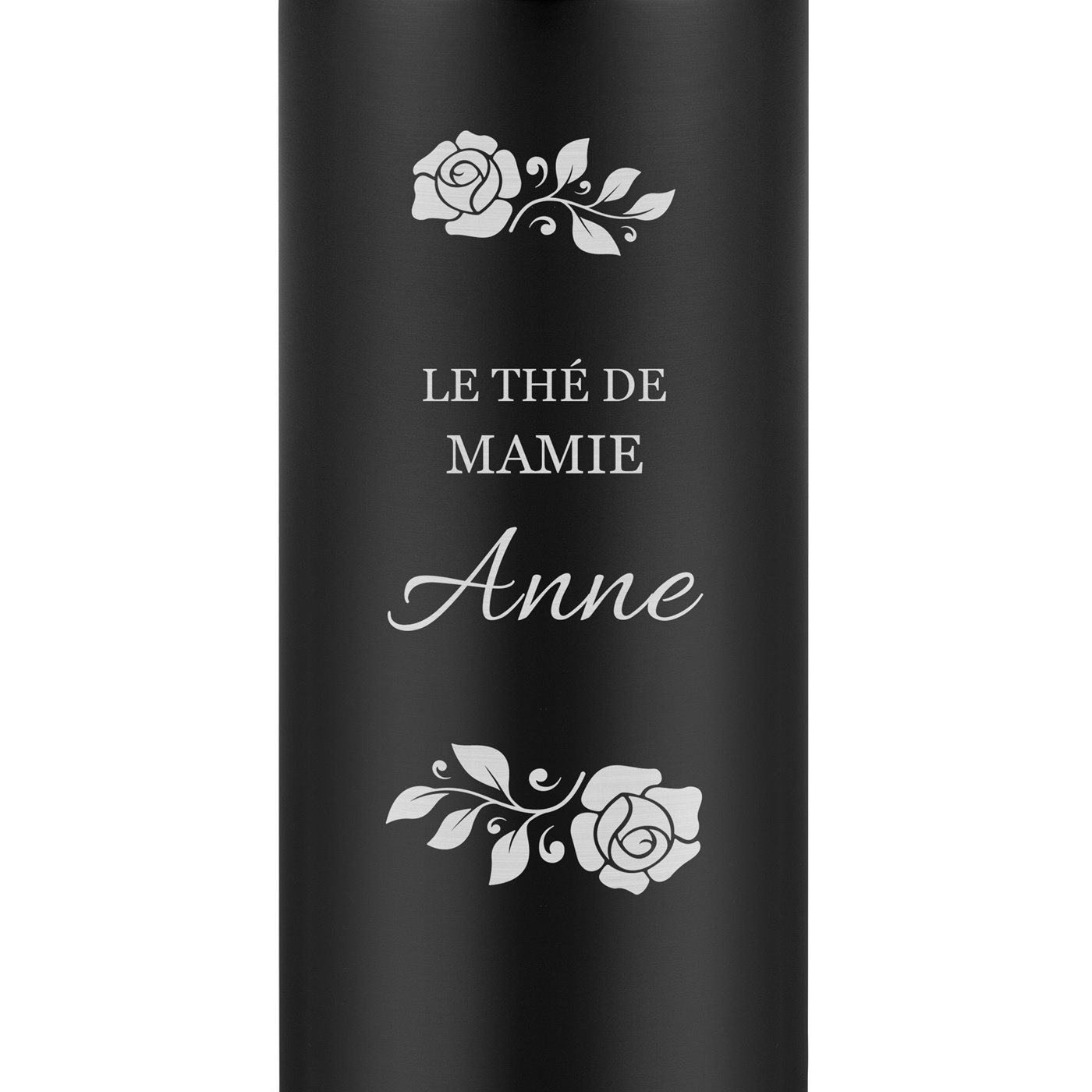 Mug thermos noir avec gravure avec un affichage LED pour l'anniversaire de mamie