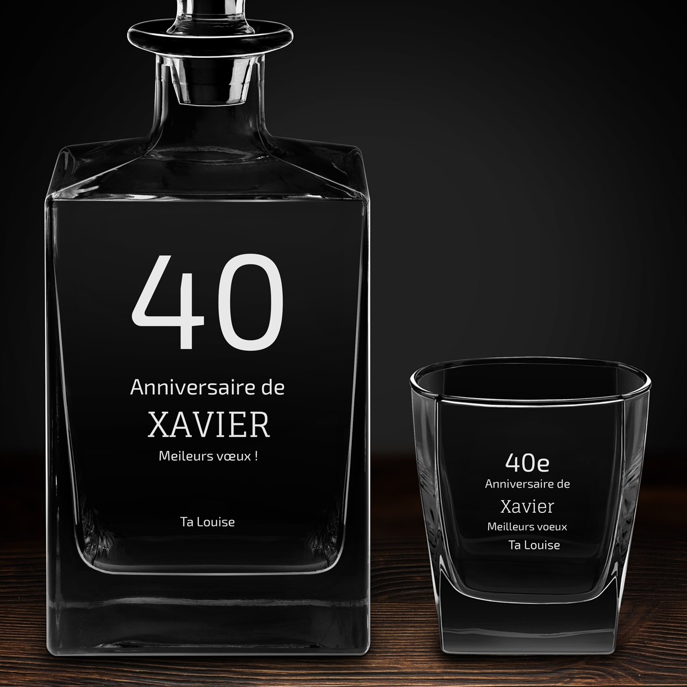 Carafe Cube et 4 verres à whisky avec gravure pour homme