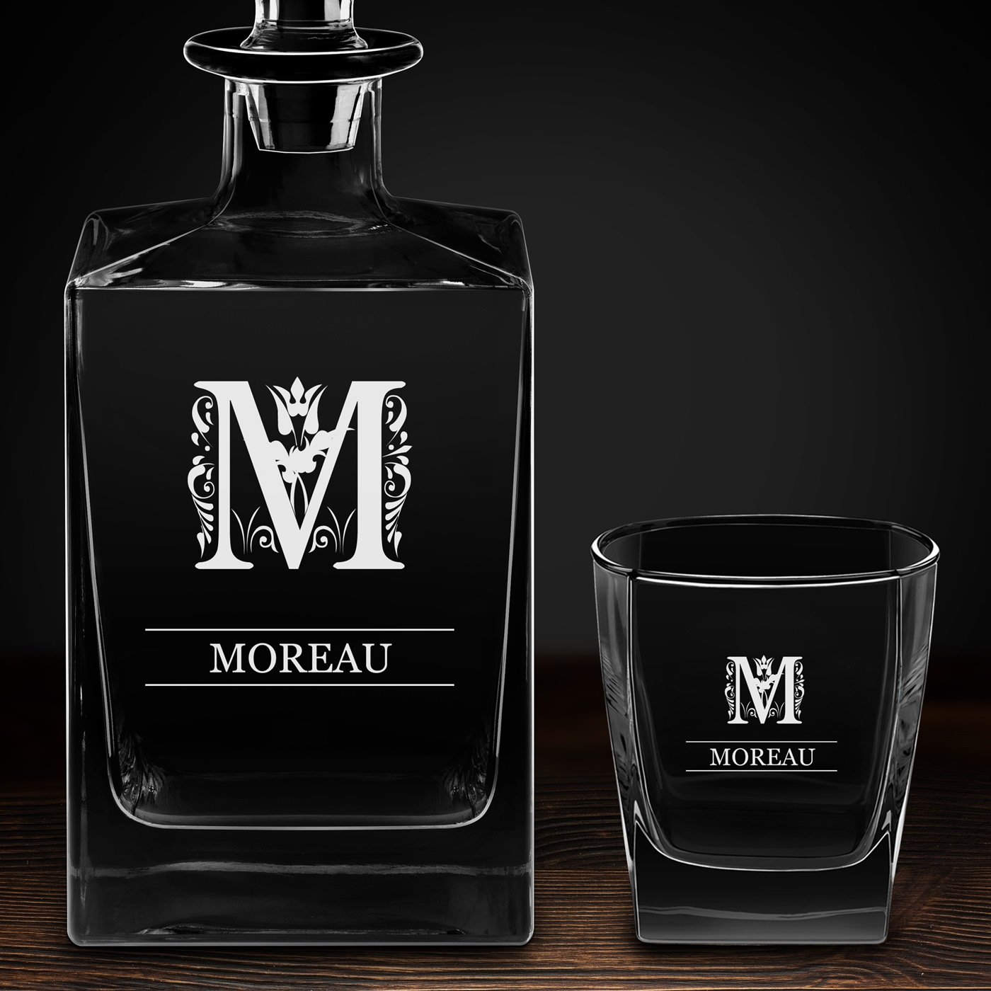 Carafe Cube et 4 verres à whisky avec gravure pour lui
