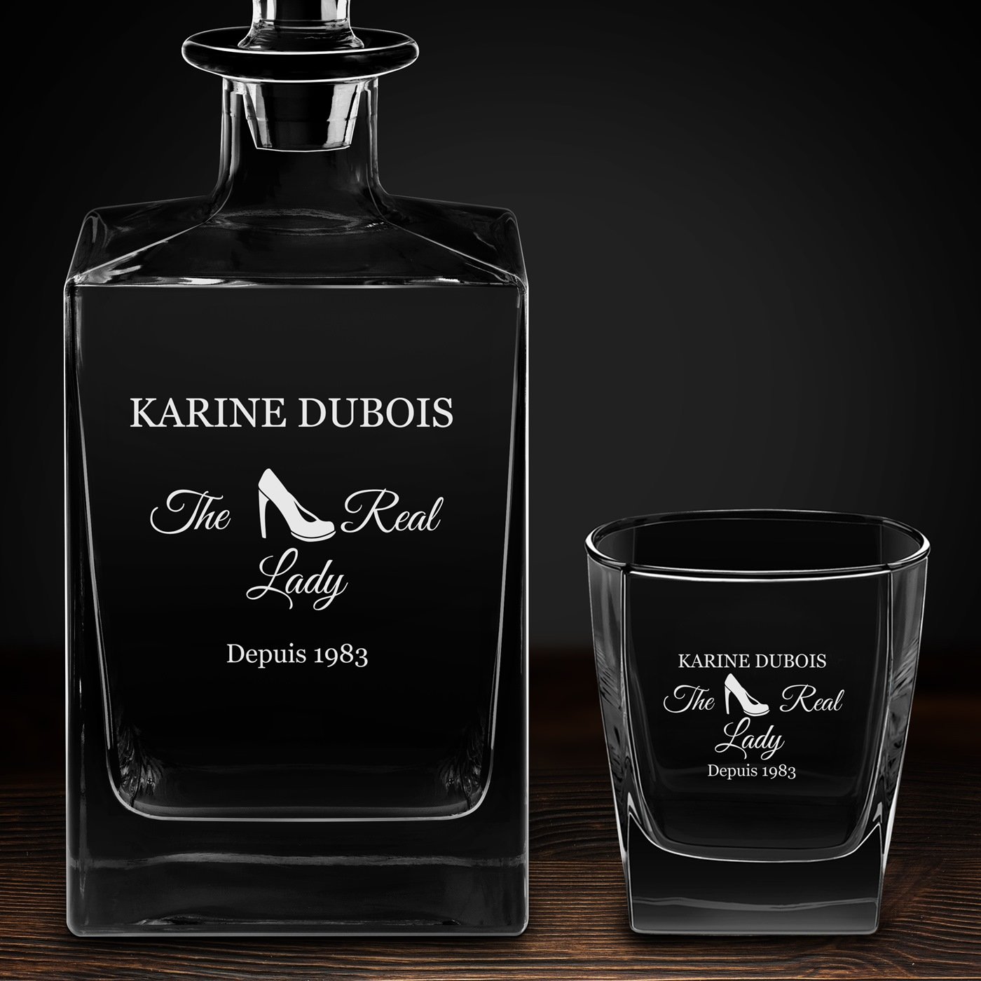 Carafe Cube et 4 verres à whisky avec gravure pour elle