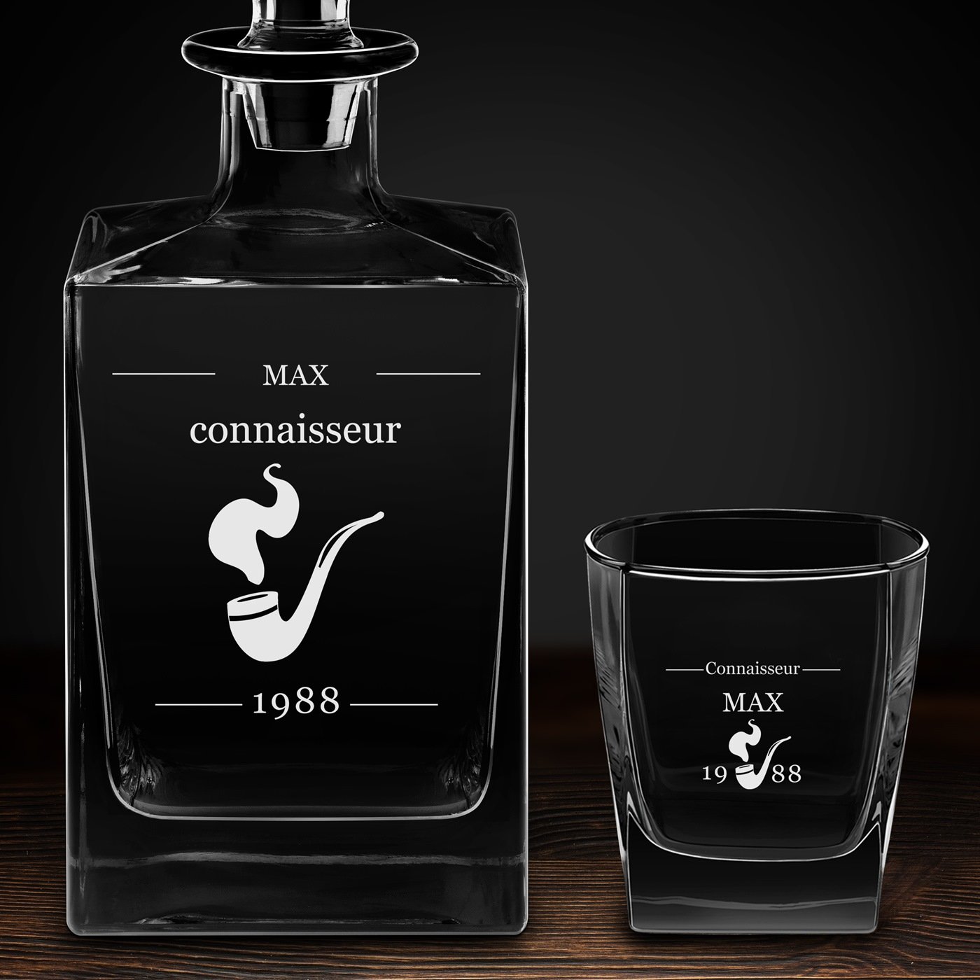 Carafe Cube et 4 verres à whisky avec gravure pour connaisseur