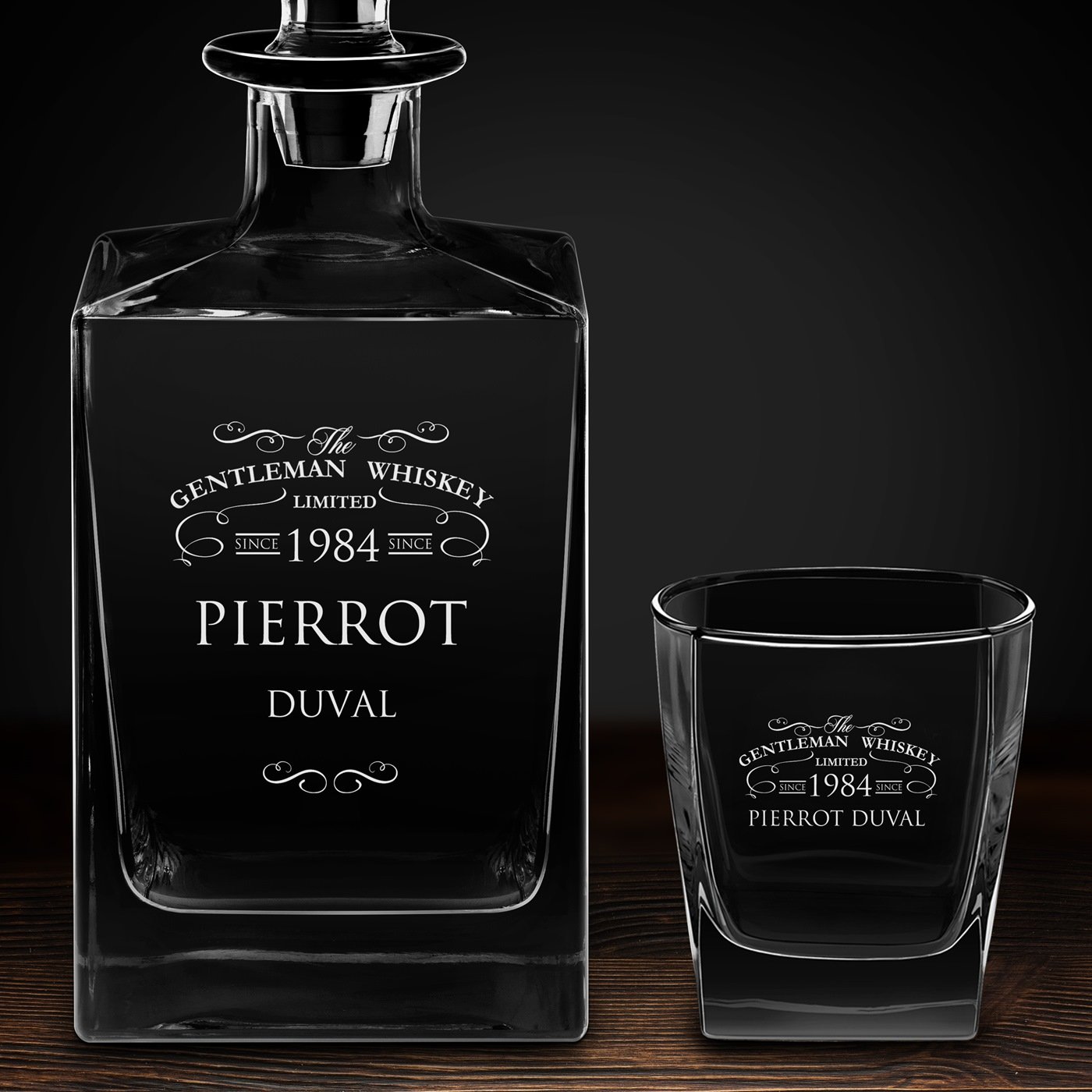 Carafe Cube et 4 verres à whisky avec gravure pour gentleman