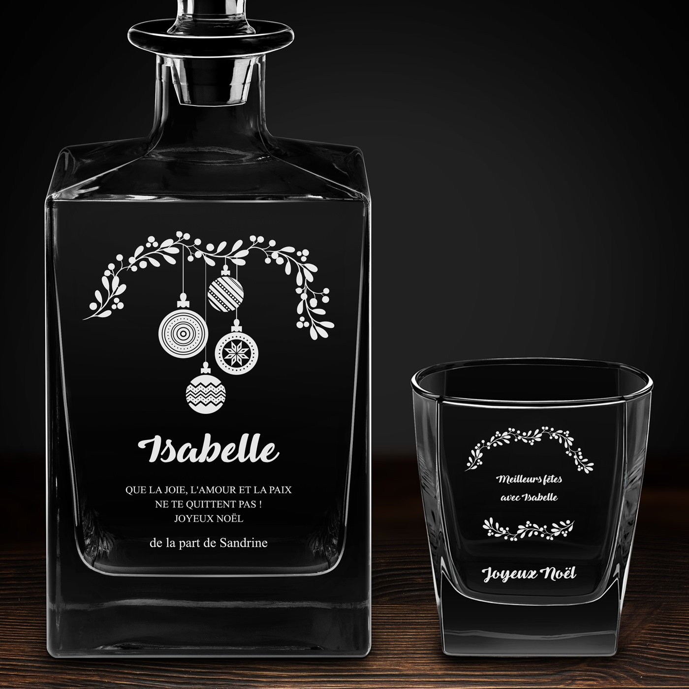 Carafe Cube et 4 verres à whisky avec gravure pour elle