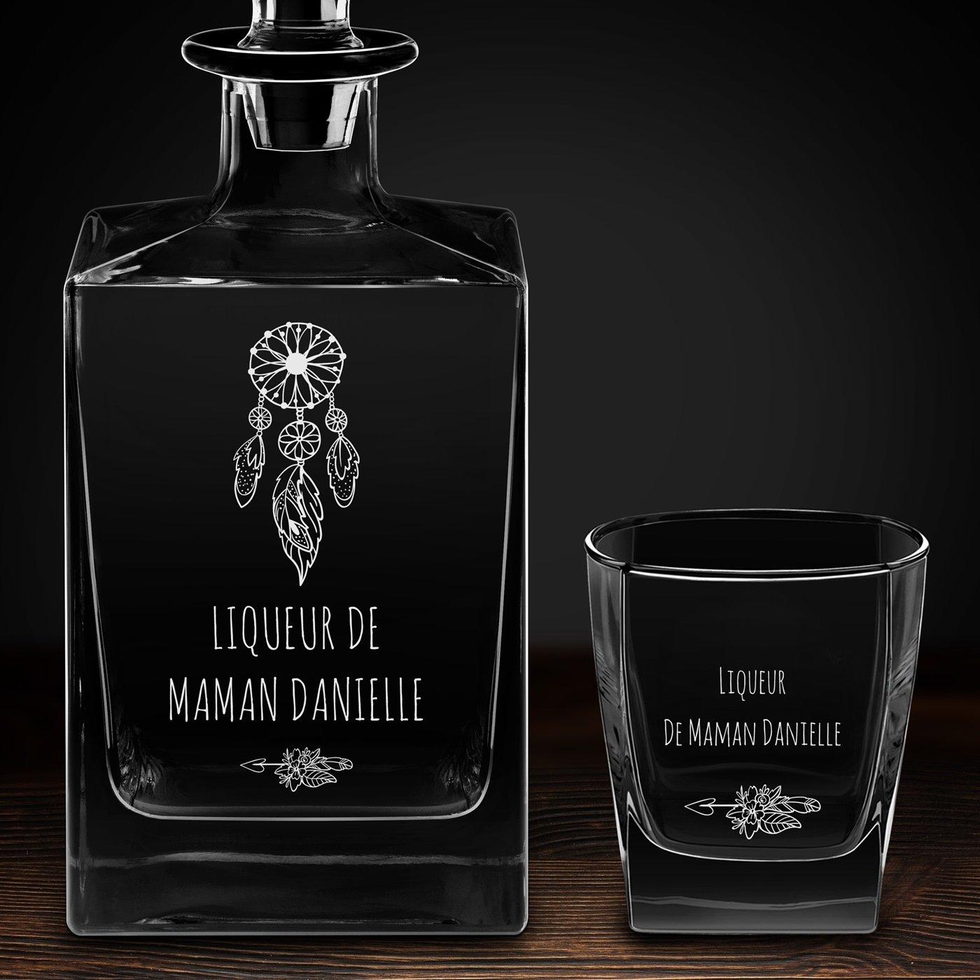 Carafe Cube et 4 verres à whisky avec gravure pour maman