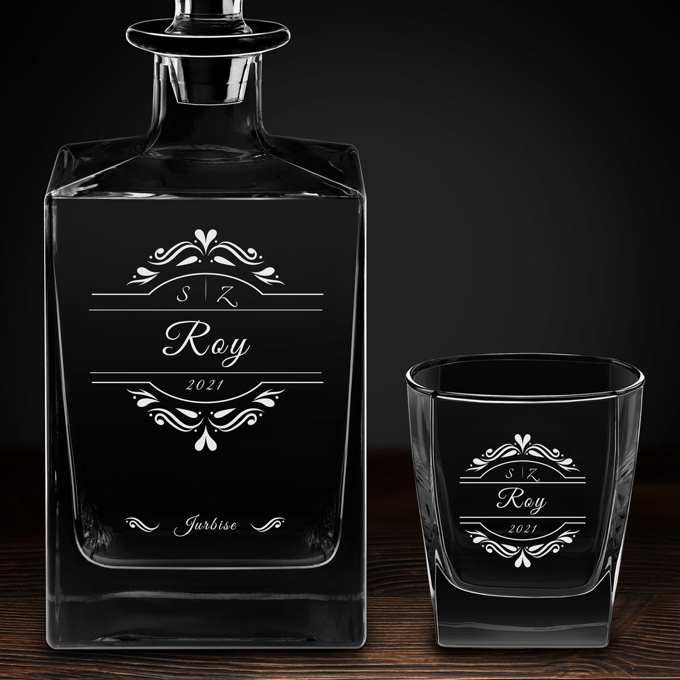 Carafe Cube et 4 verres à whisky avec gravure pour lui et pour elle