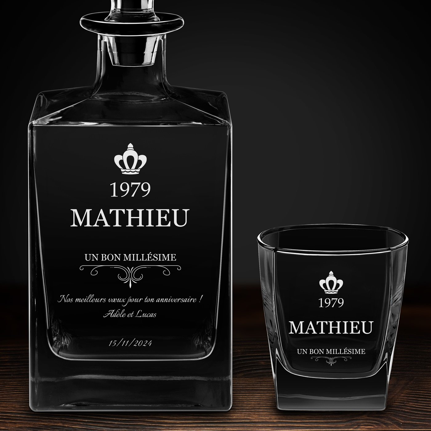 Carafe Cube et 4 verres à whisky avec gravure pour lui gentleman