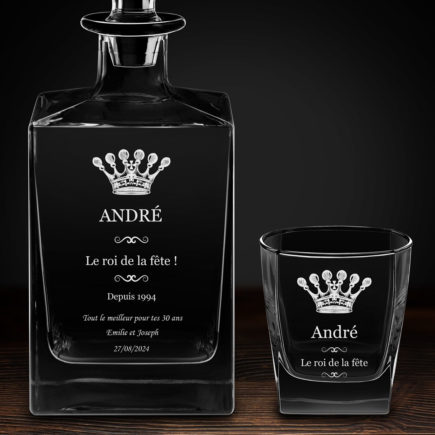 Carafe Cube et 4 verres à whisky avec gravure pour un danseur