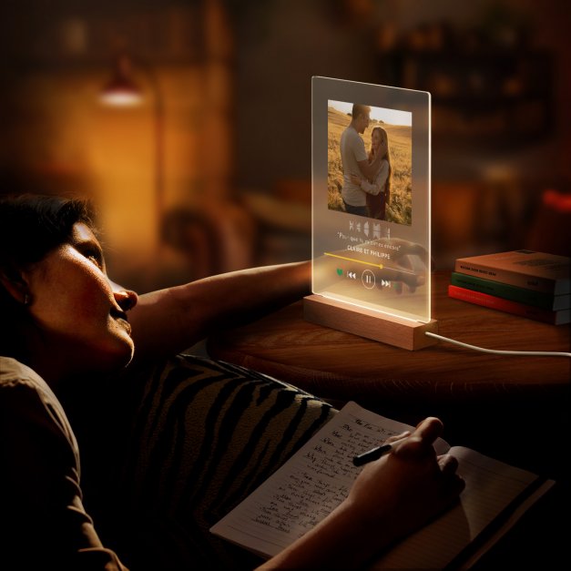 Lampe LED personnalisée de taille XL avec photo pour couple thème Spotify