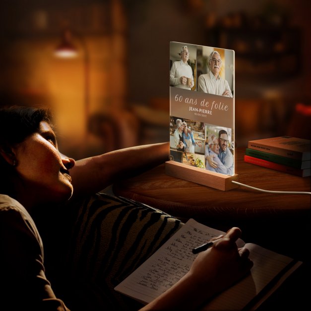 Lampe LED personnalisée de taille XL avec photo pour homme 60 ans