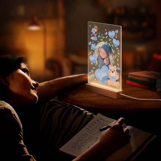 Lampe LED personnalisée de taille XL avec photo affiche naissance garçon