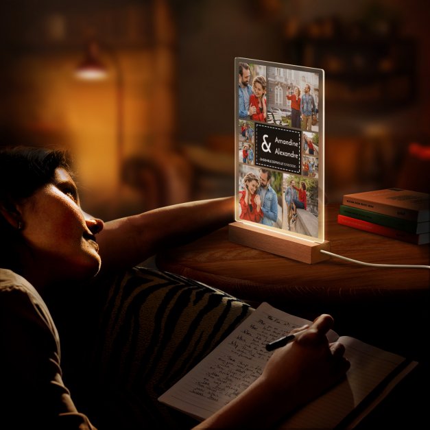 Lampe LED personnalisée de taille XL avec photo pour un couple amoureux