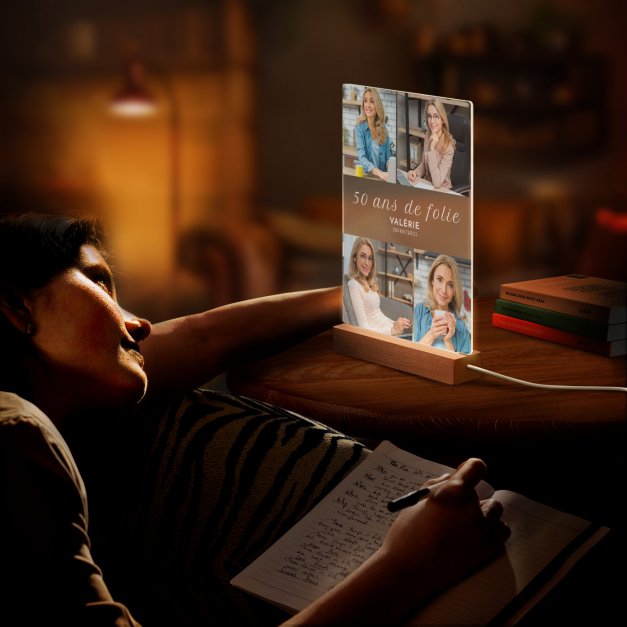 Lampe LED personnalisée de taille XL avec photo pour femme 50 ans