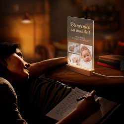 Lampe LED personnalisée de taille XL avec photo pour enfant bienvenue au monde