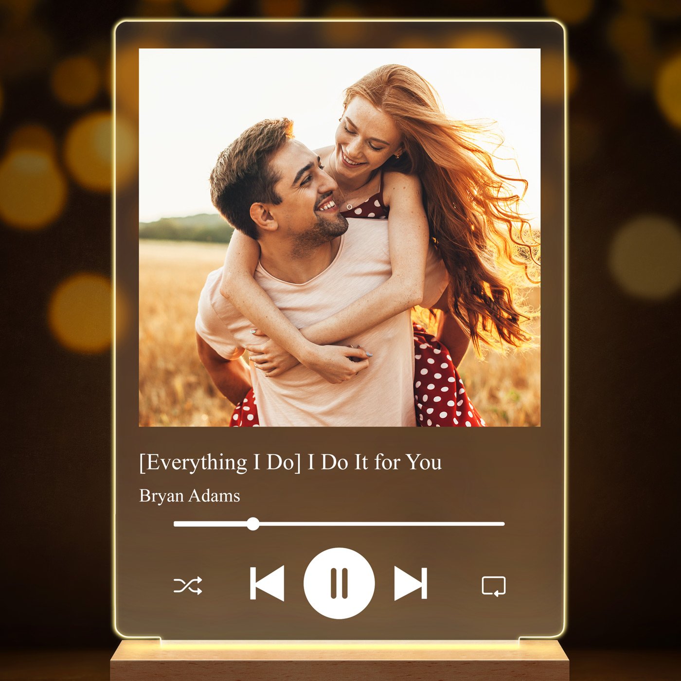 Lampe LED personnalisée de taille L avec photo pour couple motif Spotify