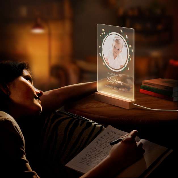 Lampe LED personnalisée de taille XL avec photo pour enfant pour baptême