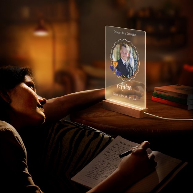 Lampe LED personnalisée de taille XL avec photo pour garçon pour communion