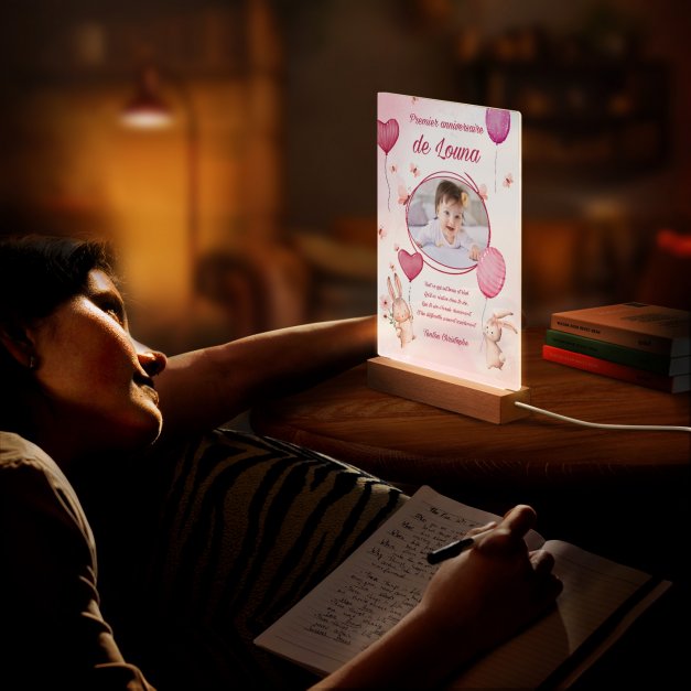 Lampe LED personnalisée de taille XL avec photo pour fille premier anniversaire