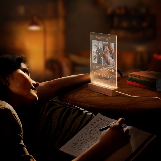 Lampe LED personnalisée de taille L avec photo pour couple 55e anniversaire de mariage