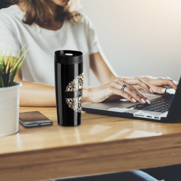 Mug thermique noir avec gravure avec fermeture Quick-Press pour un proche pour Noël