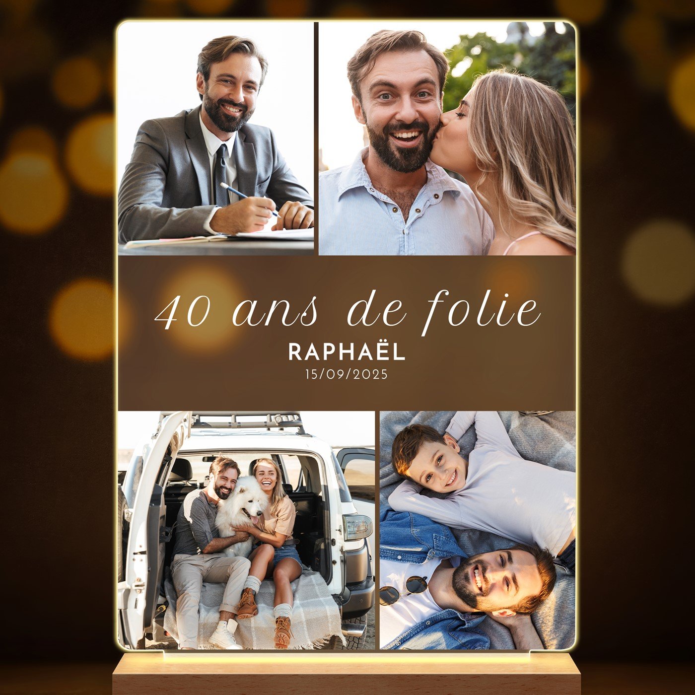 Lampe LED personnalisée de taille L avec photo pour homme 40 ans