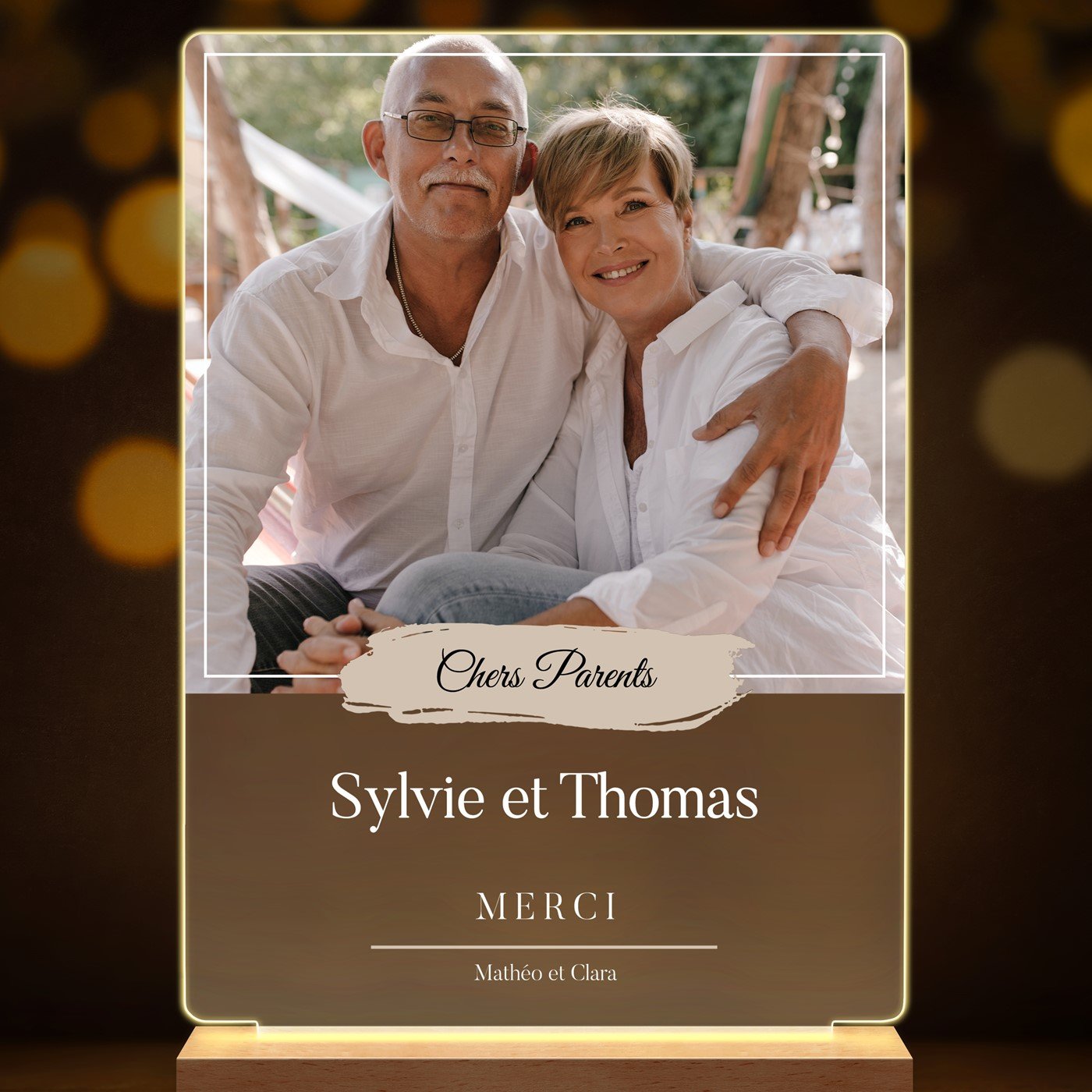 Lampe LED personnalisée de taille L avec photo pour parents remerciement mariage