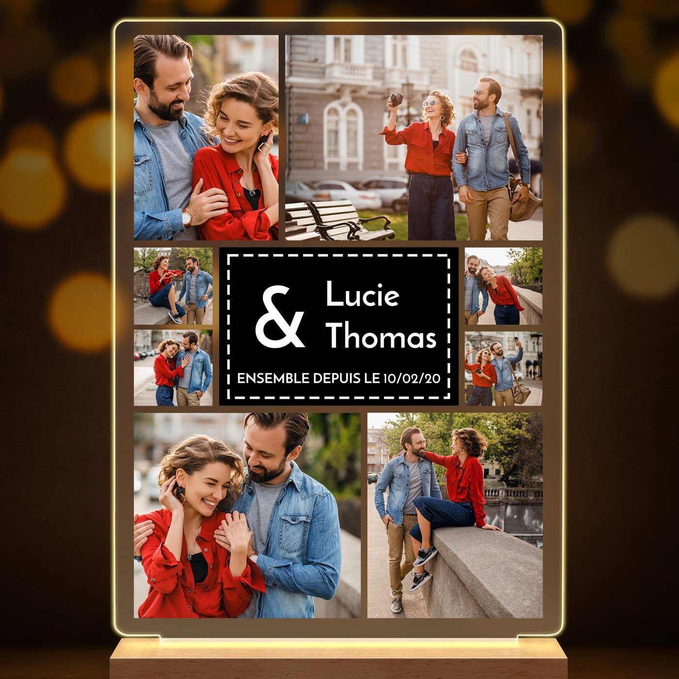 Lampe LED personnalisée de taille L avec photo pour un couple amoureux