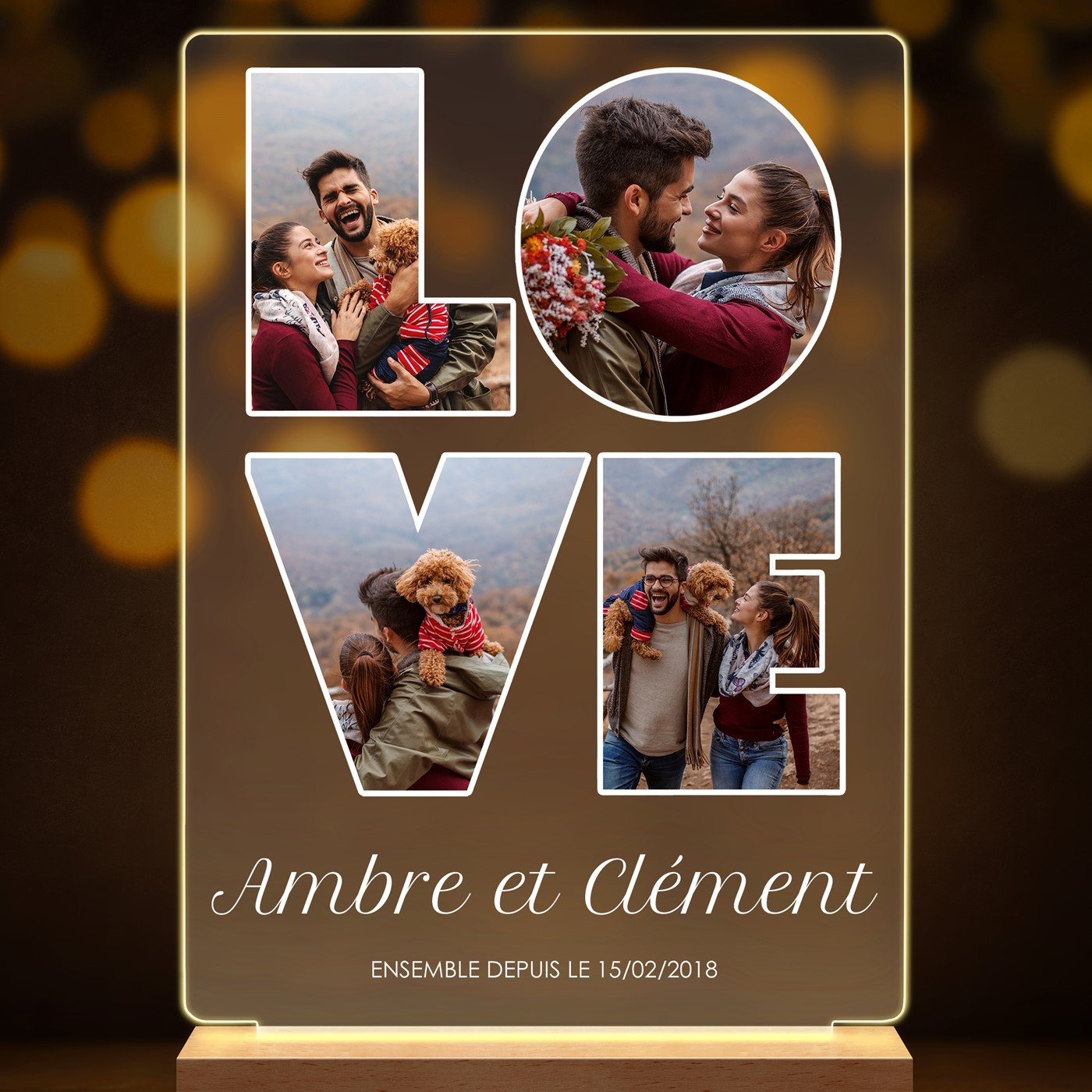 Lampe LED personnalisée de taille L avec photo pour couple LOVE