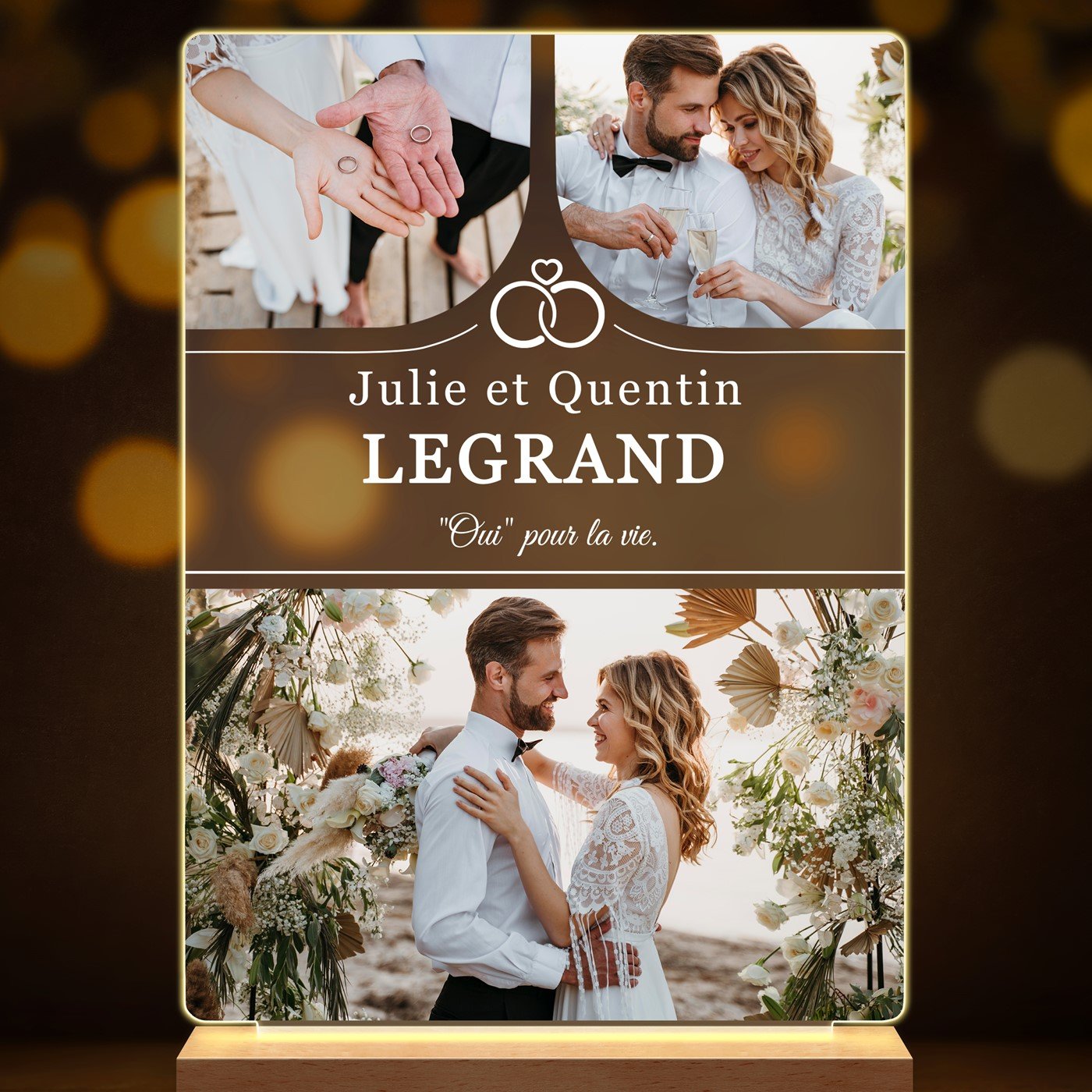 Lampe LED personnalisée de taille L avec photo pour couple pour mariage