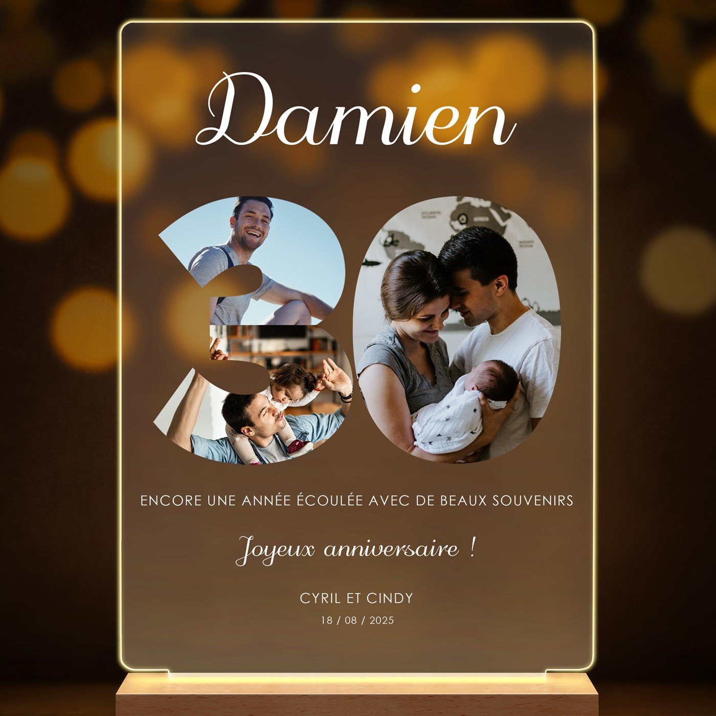 Lampe LED personnalisée de taille L avec photo pour homme 30 ans