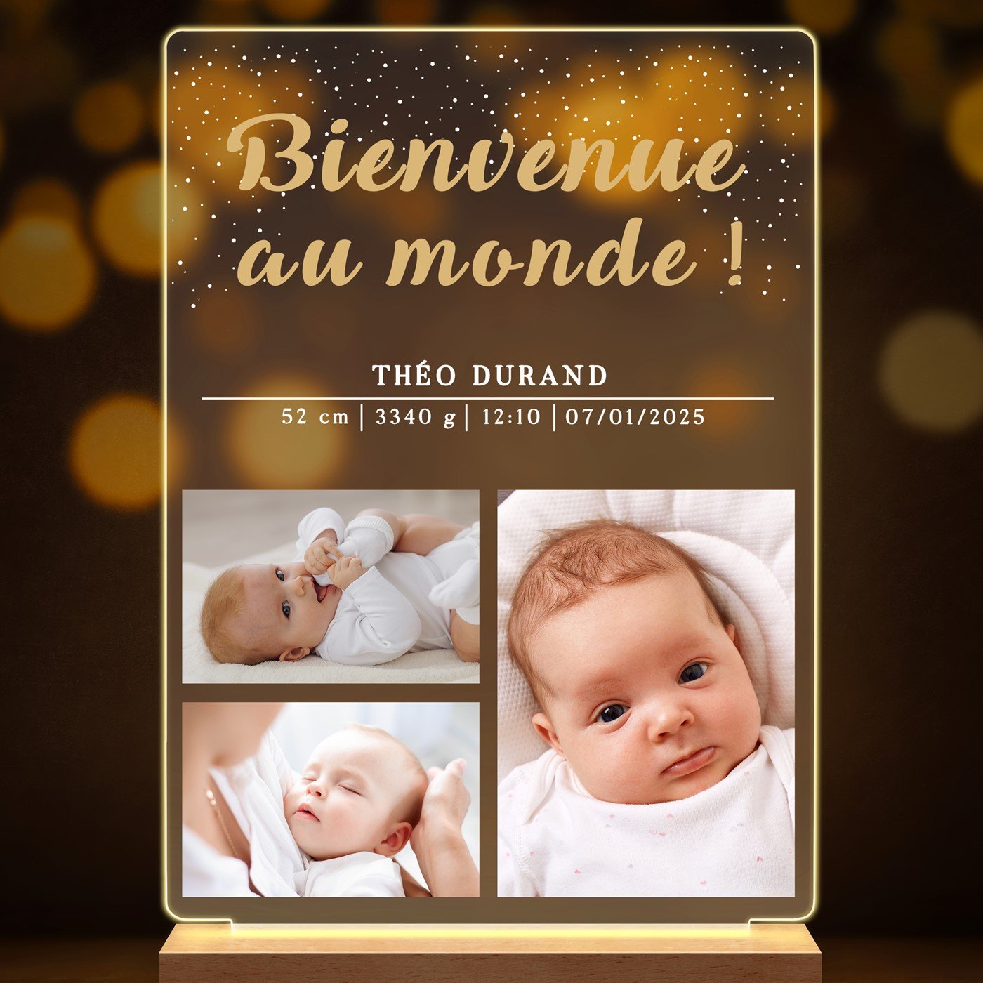 Lampe LED personnalisée de taille L avec photo pour enfant bienvenue au monde