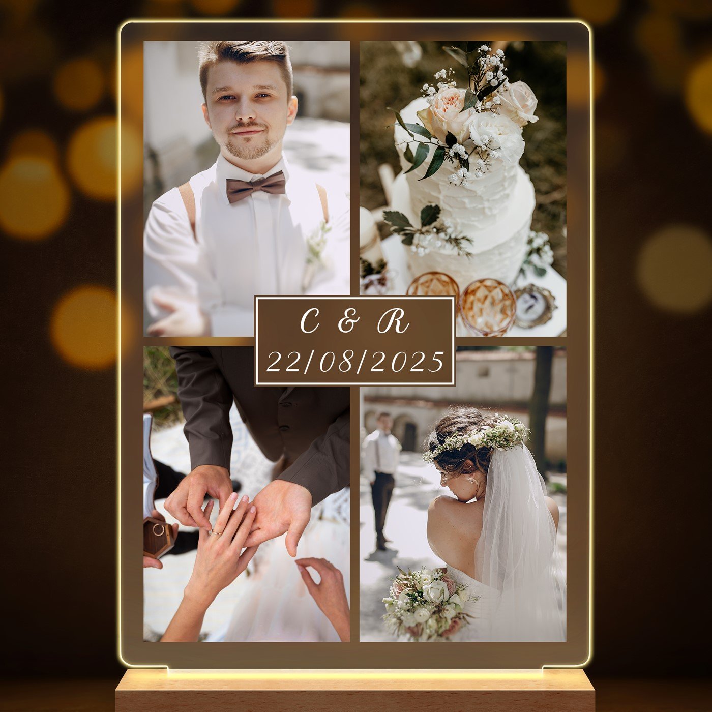 Lampe LED personnalisée de taille L avec photos de mariage