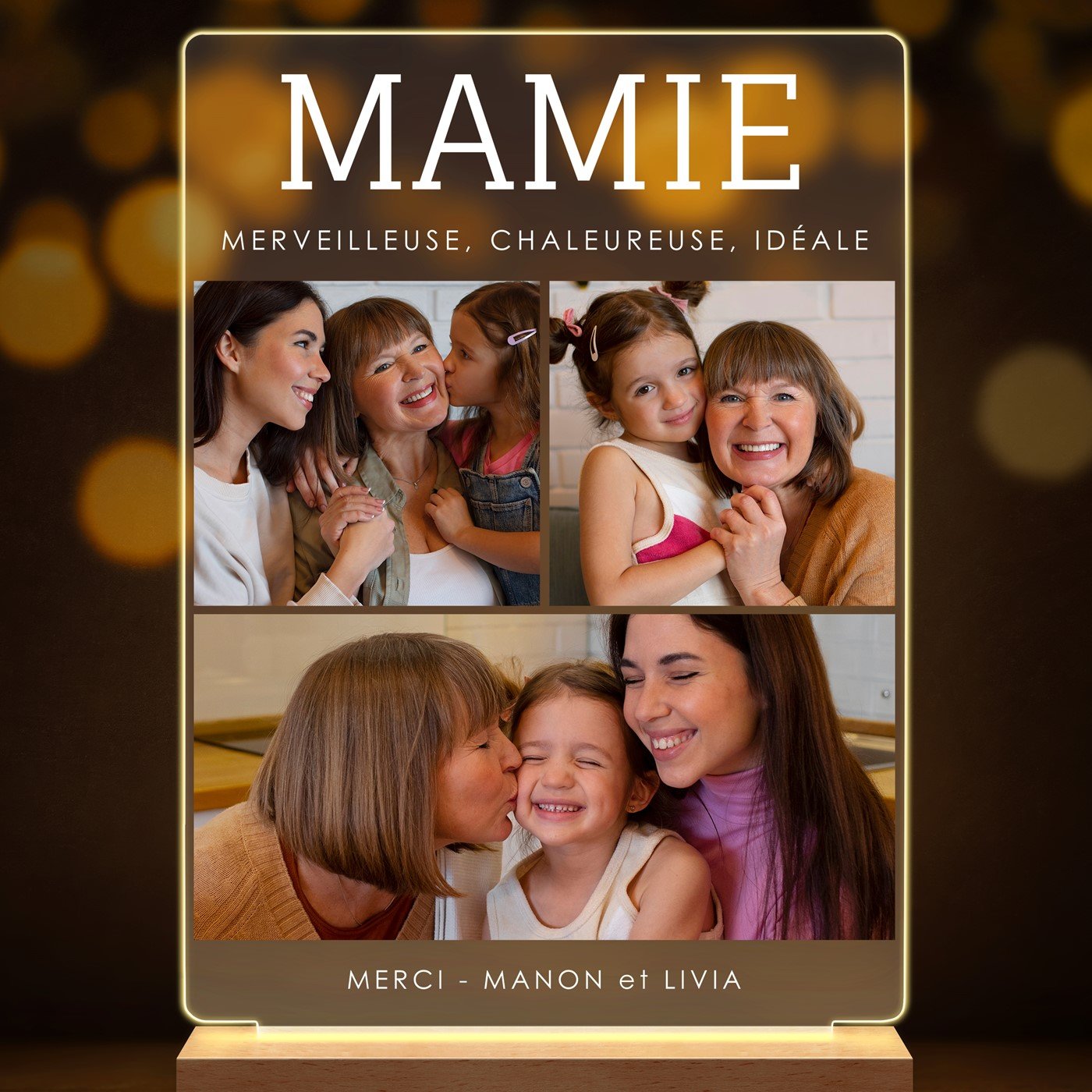 Lampe LED personnalisée de taille L avec photo pour mamie