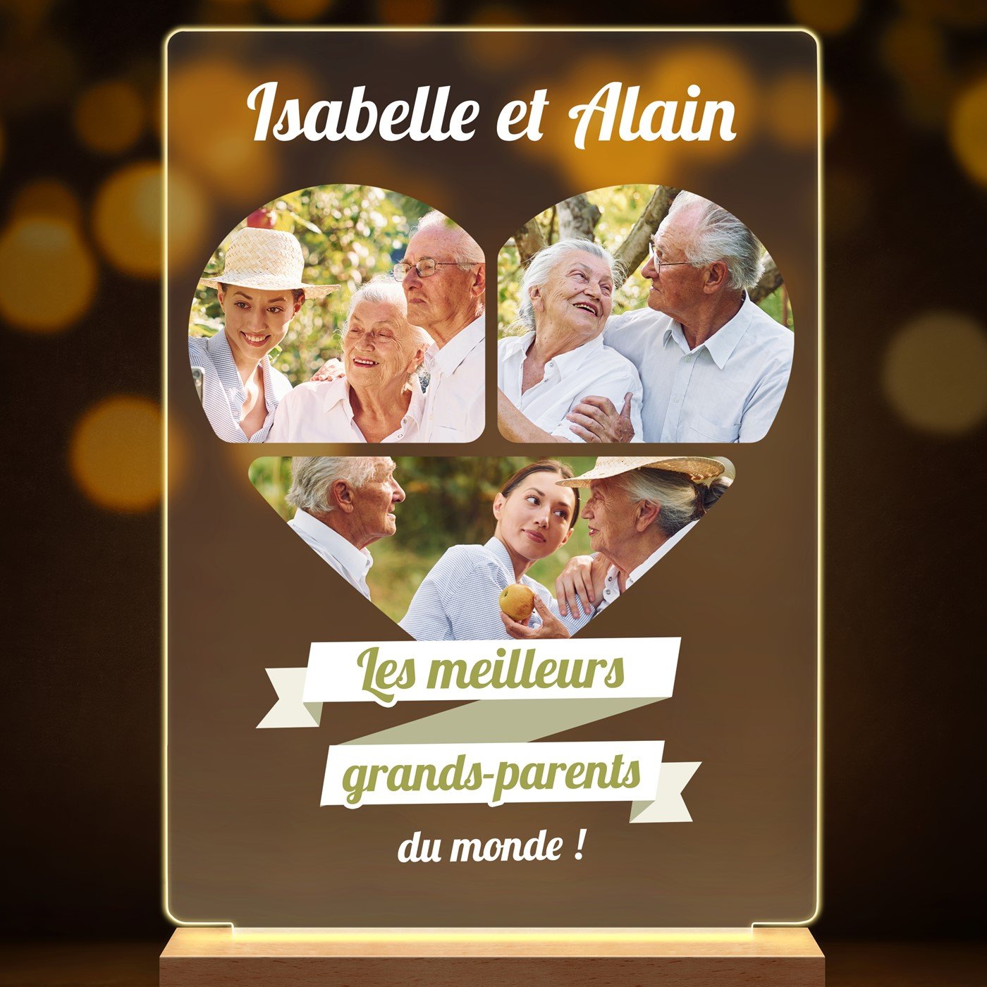 Lampe LED personnalisée de taille L avec photo pour mamie et papy