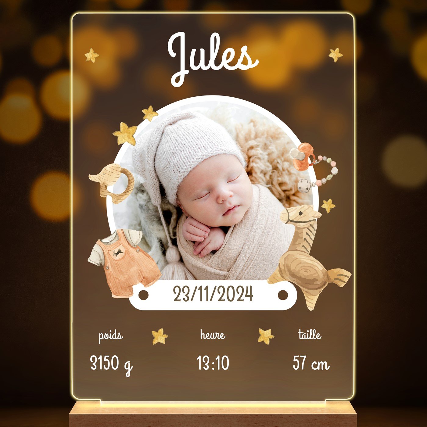 Lampe LED personnalisée de taille L avec photo affiche bébé naissance