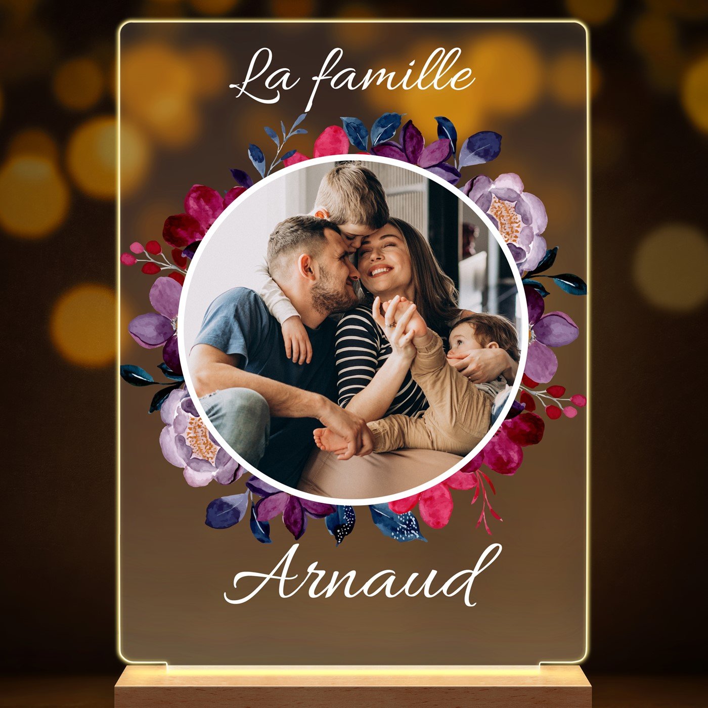 Lampe LED personnalisée de taille L avec photos de famille