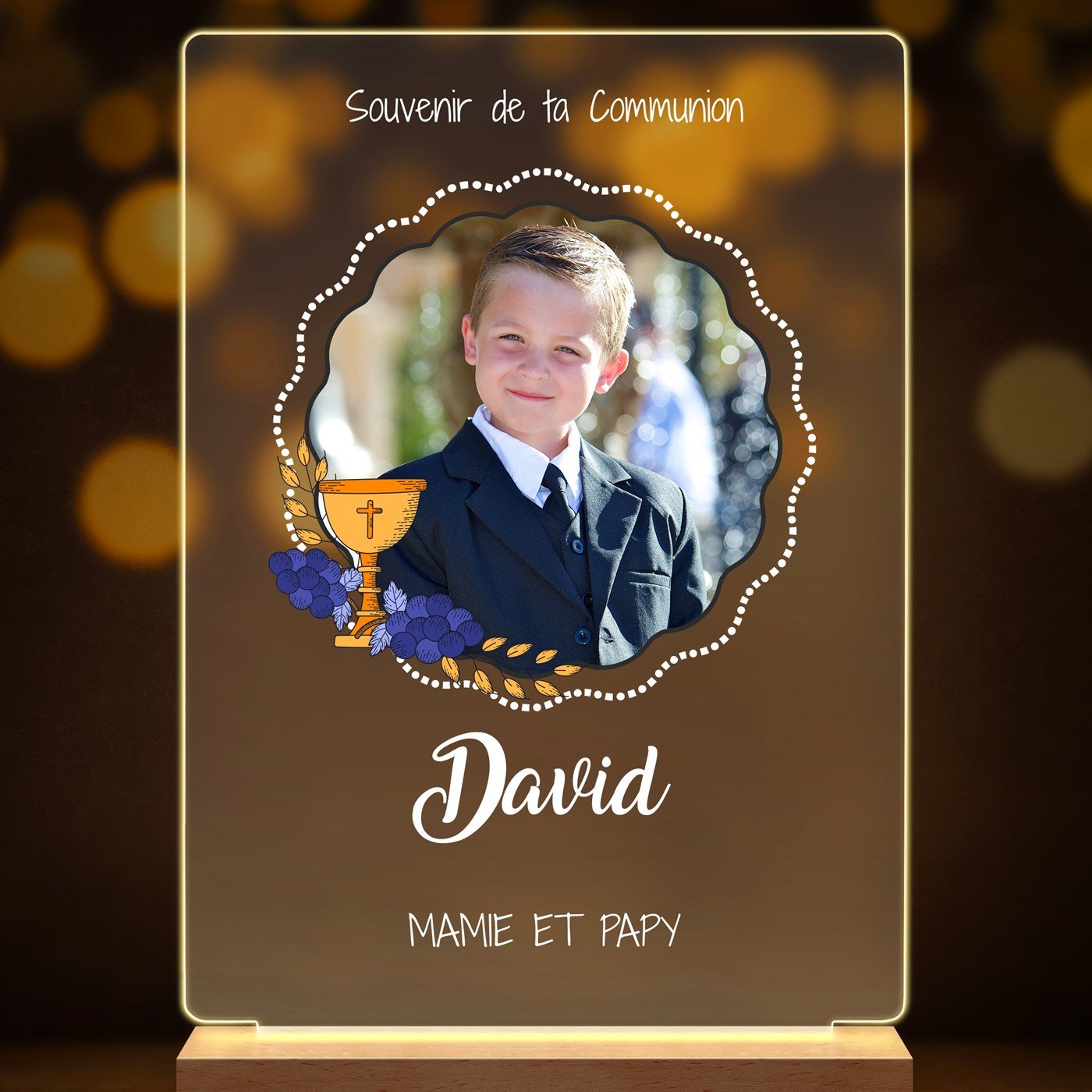 Lampe LED personnalisée de taille L avec photo pour garçon pour communion