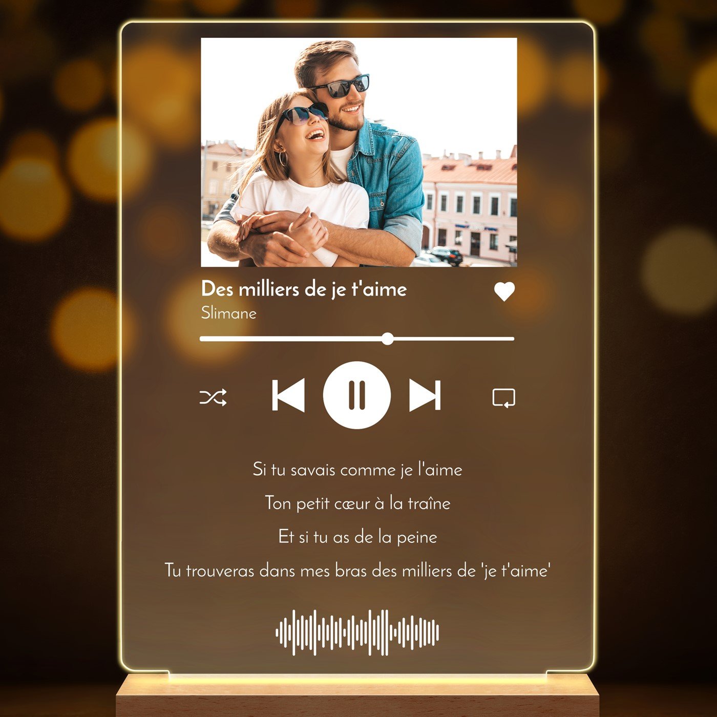 Lampe LED personnalisée de taille L avec photo pour couple musique