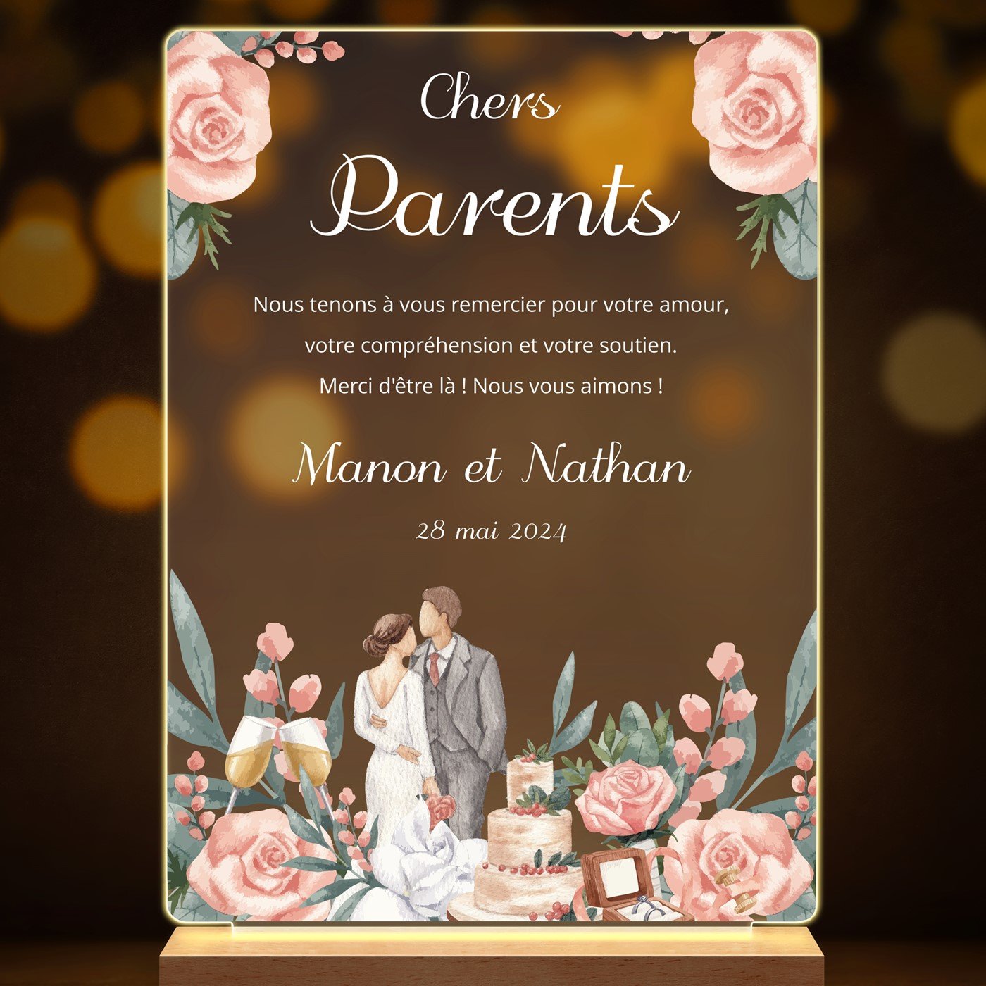 Lampe LED personnalisée de taille L pour parents remerciement mariage