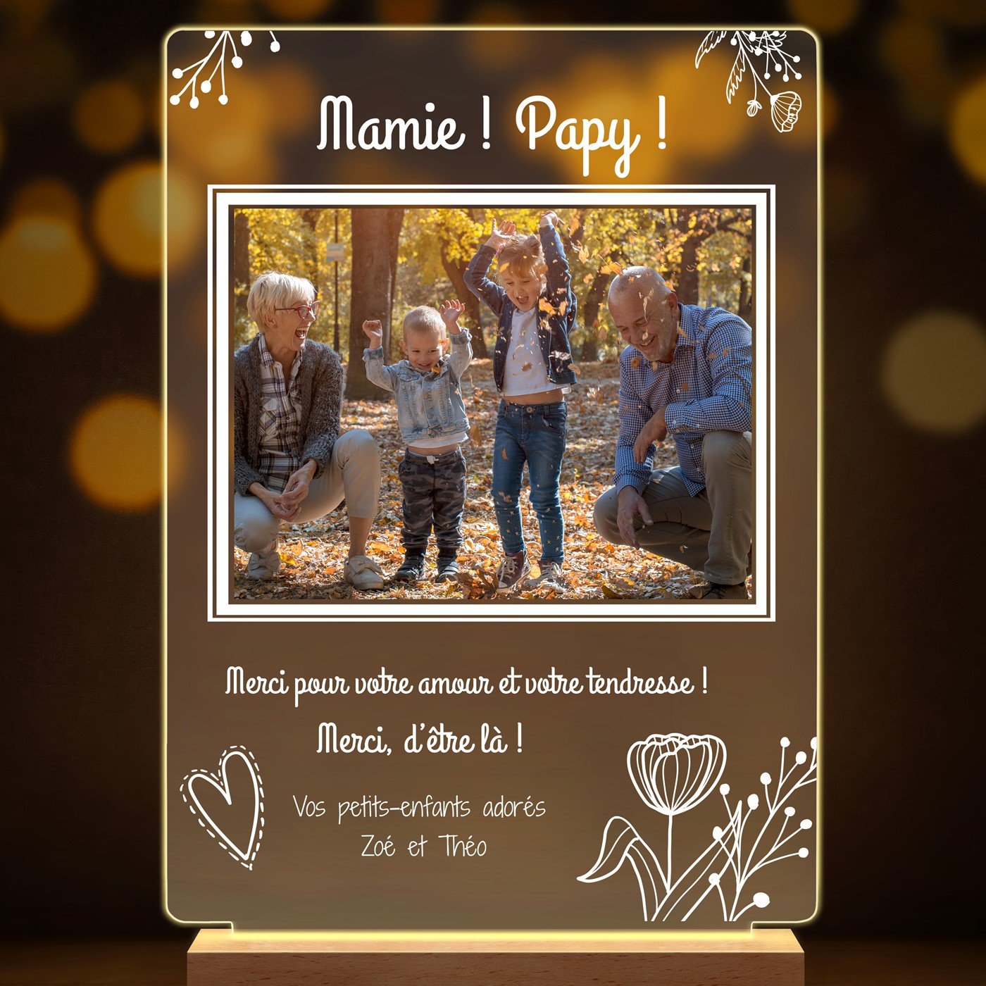 Lampe LED personnalisée de taille XL avec photo pour mamie et papy