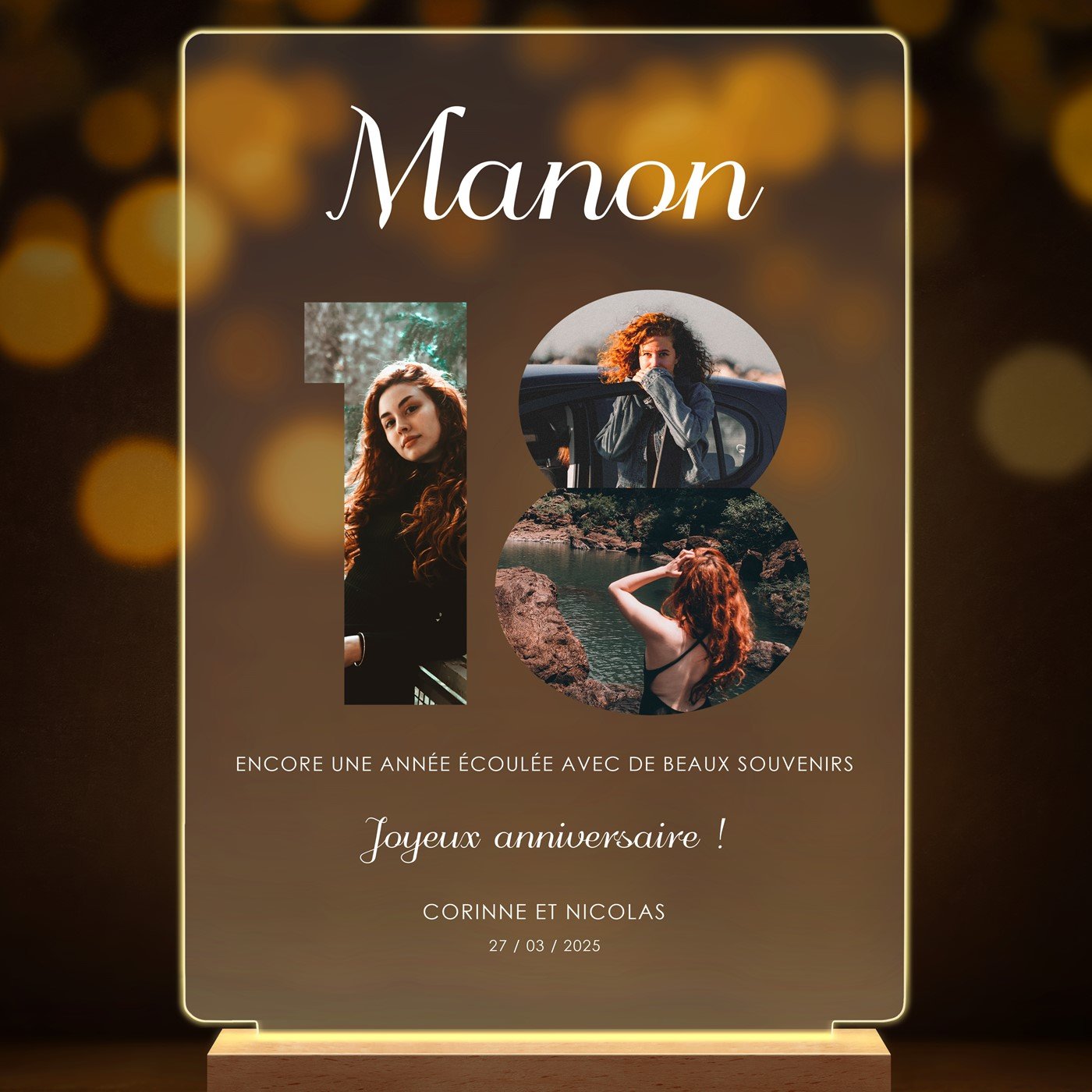Lampe LED personnalisée de taille XL avec photo pour elle pour ses 18 ans