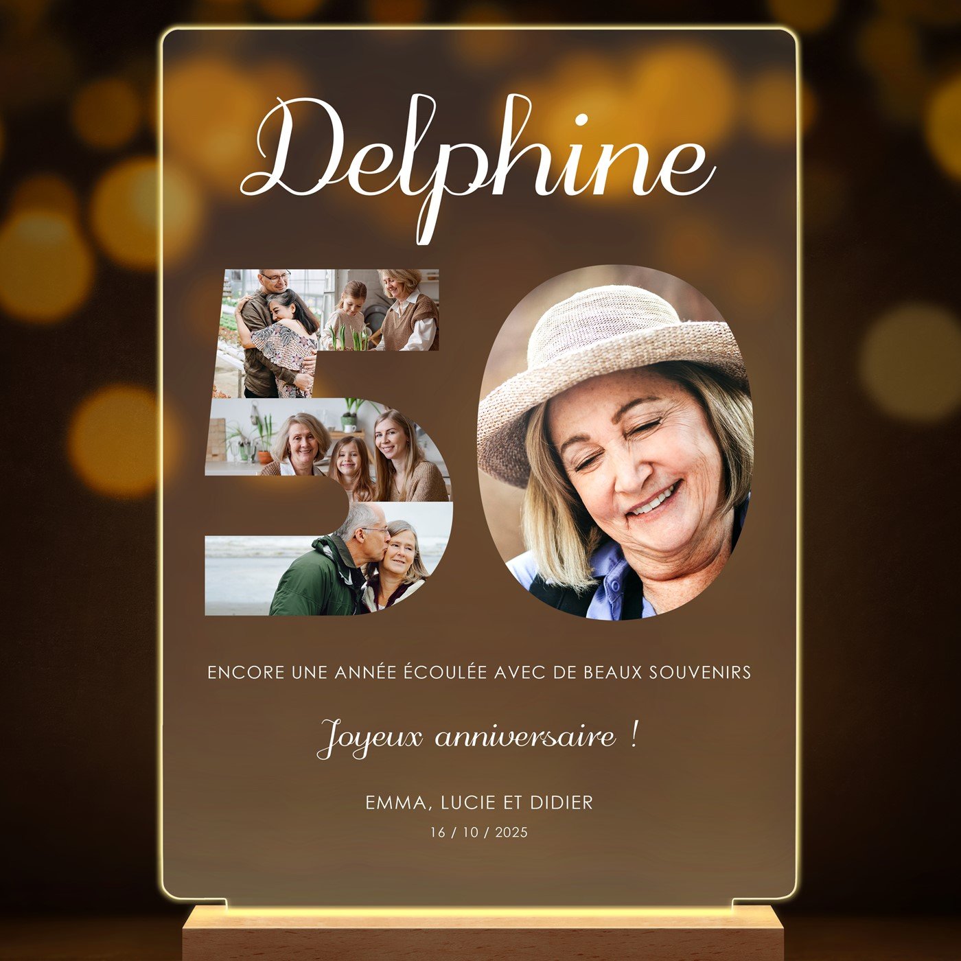 Lampe LED personnalisée de taille XL avec photo pour elle pour 50 ans
