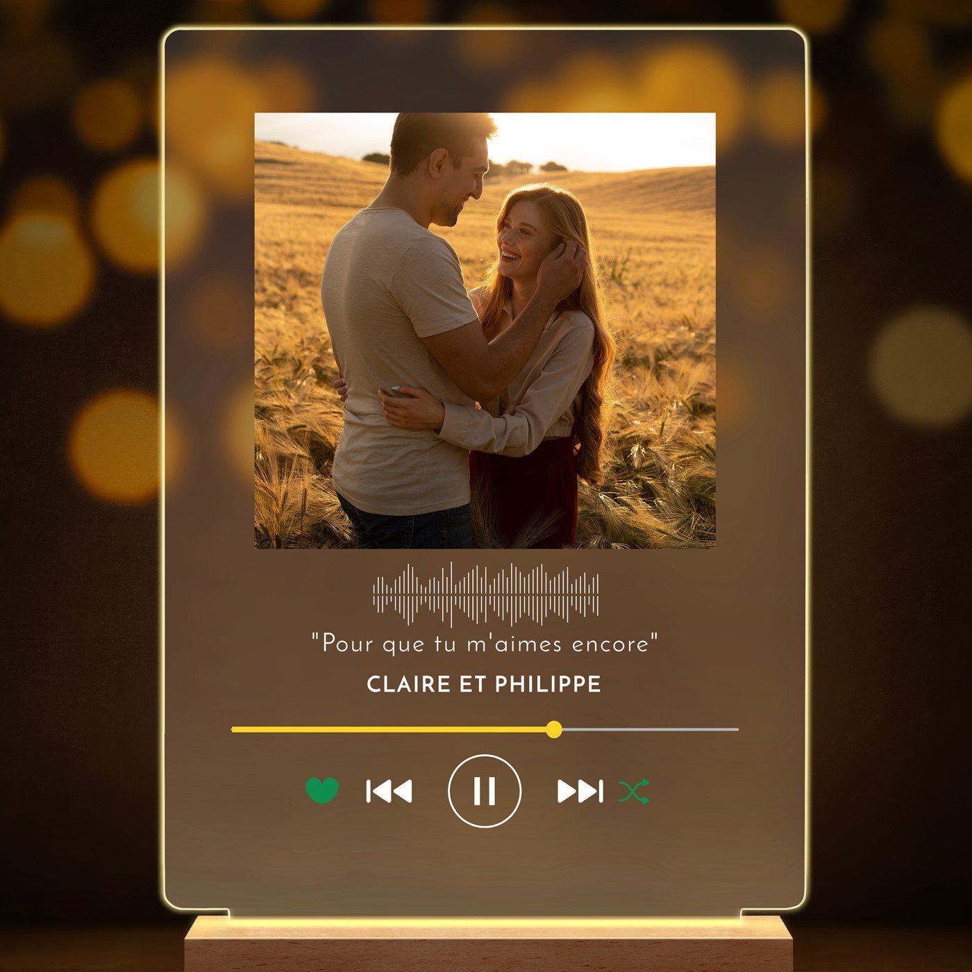 Lampe LED personnalisée de taille XL avec photo pour couple thème Spotify